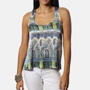 Amrita Singh Sonia Blue Morocco Paisley 100% Silk Tank Top